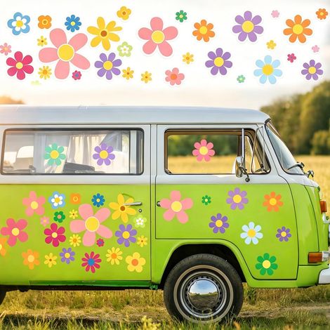 88 Pcs Stickers Fleurs Voiture, Stickers Voiture Style Floral Etanche, Autocollant Fleur Convient pour Fenêtres, Carrosseries de Voitures, Murs, Ordinateurs Portables et Valises (1/5)