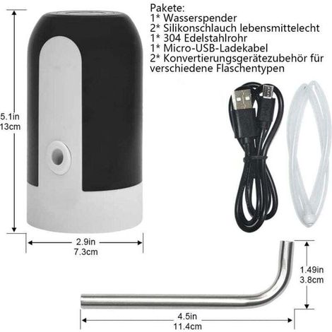 Pompe bouteille eau, distributeur eau, automatique, interrupteur électrique portable à charge USB pour bouteille universelle de 3 à 5 gallons pour bureau à domicile en plein air (noir) (1/3)
