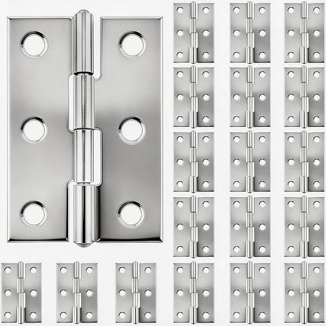 Set di 20 cerniere per porte in acciaio inox con fori di montaggio integrati, connettori resistenti e profilo a pianoforte per armadi, ante di mobili, scaffali, cassettiere e complementi d'arredo. (1/5)