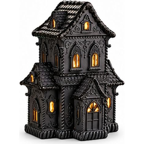 Irovami Maisonnette citrouille lumineuse vintage à LED, décoration de village d'Halloween en résine, miniature automnale à poser sur une table (piles non incluses). (1/5)
