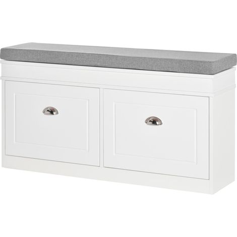 Banc à chaussures avec rangement pour 8 paires de chaussures, 2 tiroirs et étagères réglables, 104 x 24 x 55 cm, blanc (1/5)