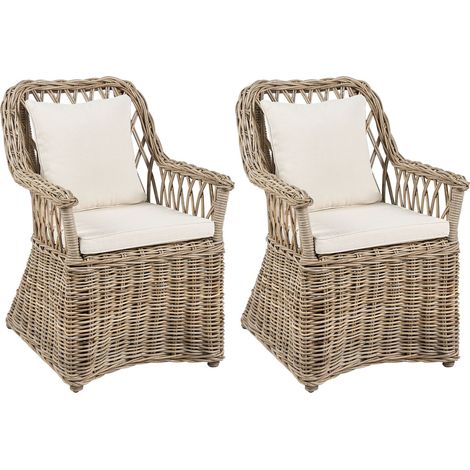 Poltrona da giardino in rattan naturale con cuscini in cotone bianco Maros II (1/5)