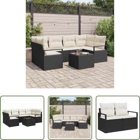 Poly-Rattan - Sofa Set 7 pcs Schwarz und Creme Poly-Rattan (1/5)