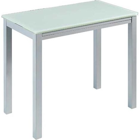 Mesa de cocina extensible Laia acabado cristal blanco, 95cm (largo) x 55/95cm ancho x 76cm (alto) (1/4)