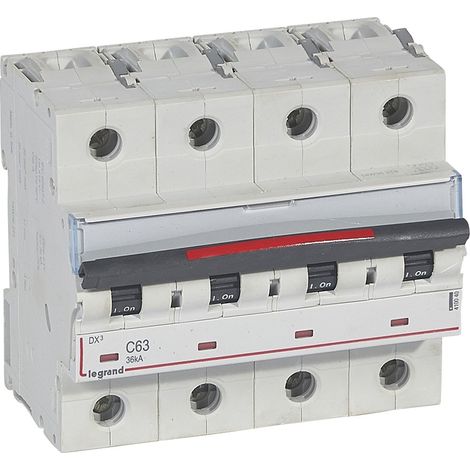 Disjoncteur DX³ 36kA arrivée haute et départ bas à vis 4 Pôles 400V 63A courbe C 6 modules LEGRAND 410040 (1/2)