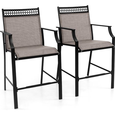 Set di 2 sgabelli da esterno con poggiapiedi braccioli struttura in metallo, Sgabelli da bar per patio Caffè (1/4)