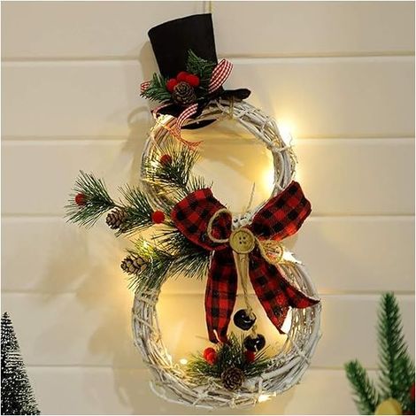 QAZQA Lumière Couronne de Noël Porte d’entrée Décor suspendu Décor LED Porte d’entrée Décoration Ornement Plante Vigne Bonhomme de neige Pendentif pour Noël Décoration de Noël, Rouge et noir (1/3)