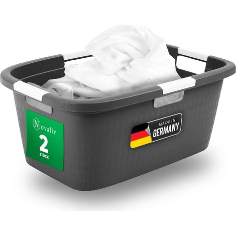Novaliv 2 pièces bac à linge avec 4 poignées 40L anthracite, ensemble de boîtes à linge seau à linge conteneur à linge pour salle de bain linge sale