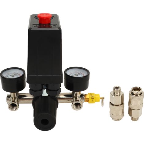 Compresseur d'air interrupteur de pression 0-180PSI, vanne de régulation 3-en-1 style UE avec manomètre et raccord rapide. (1/5)