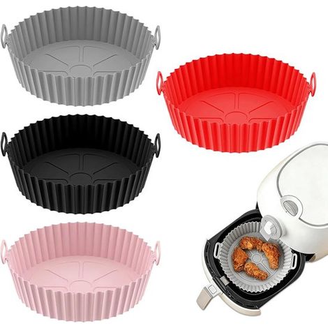 Ensemble de 4 pièces pour friteuse à air chaud : récipient en silicone, doublure réutilisable de 20 cm, panier et moule en silicone pour friteuse à air chaud, compatible micro-ondes et four. (1/5)