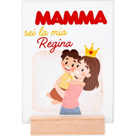 Lupia - Portafoto Targa 15x20 cm MAMMA SEI REGINA con protezione in Vetro e supporto da tavolo in legno, senza Cornice, Idea Regalo con Scatola e poster grafica per la festa della mamma (1/4)
