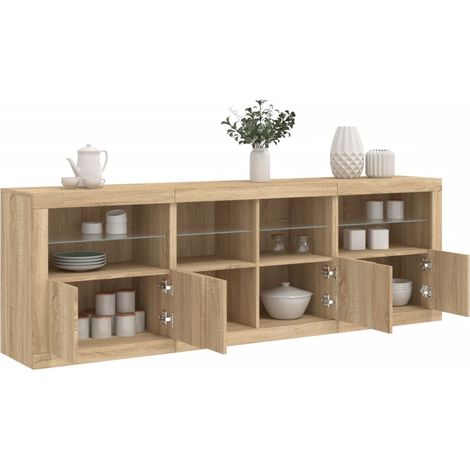 Sideboard mit LED-Leuchten Sonoma-Eiche 202x37x67 cm