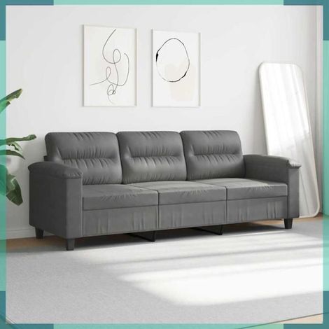 359569 Canapé à 3 places Gris foncé 180 cm Tissu microfibre (1/5)