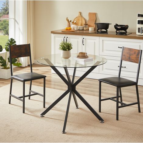 Mesa de comedor redonda de 80 cm de vidrio templado y metal, negra, para 1-4 personas (1/5)