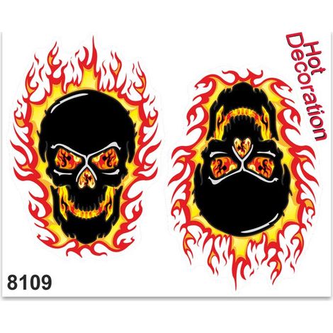 Adesivo Teschio e Fiamme Tabella Dimensioni 14 x 16 cm (1/4)