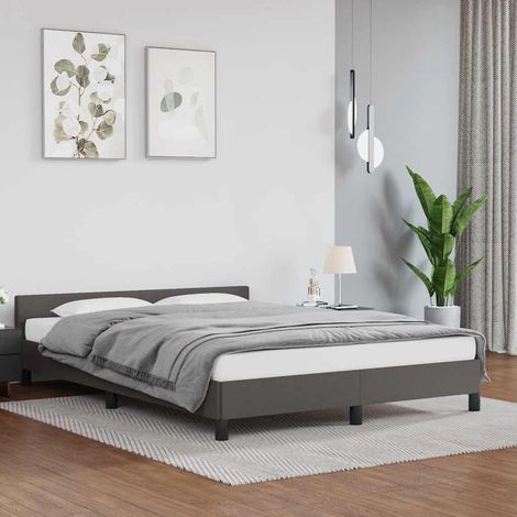 Lit adulte avec tête de lit Cadre de lit Lit Grand Gris 140x190 cm Similicuir 44340 (1/5)