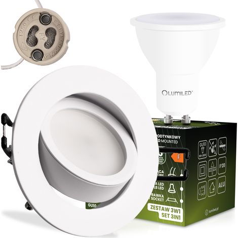 Luminaria de techo halógena empotrable redonda móvil TRIX 3 en 1 GU10 6W 3000K BLANCO MATE LUMILED
