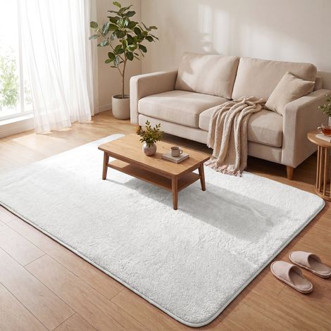 Vounot – Tapis shaggy antidérapant 160x230cm – Poils ras doux 10mm – Sous-tapis PVC inclus – Lavable en machine à 30°C