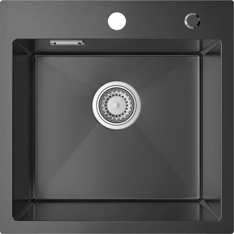 Évier de cuisine, simple cuve, acier inoxydable de haute qualité, noir (1/5)