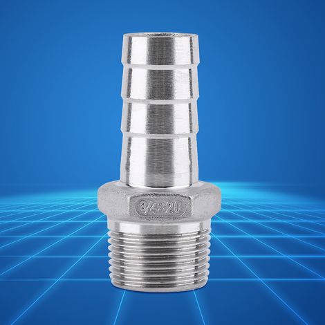 Raccord de tuyau fileté mâle en acier inoxydable 304, connecteur à barbe pour flexible (3/4" x 20 mm) (1/2)