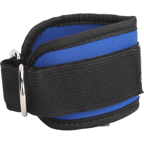 Sangle de cheville à double anneau en D, manchette d'entraînement en nylon et métal, renforcement musculaire des jambes, bleu, pour exercice de résistance (1/5)