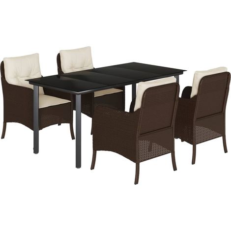 Maison Exclusive - 5-tlg. Garten-Essgruppe mit Kissen Braun Poly (1/5)
