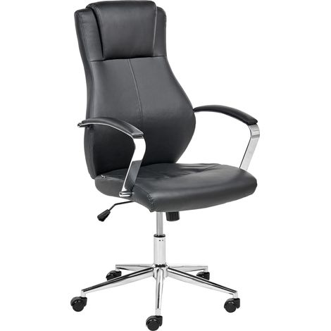 Silla ejecutiva de oficina asiento inclinable acolchado grueso piel sintética negra Adept