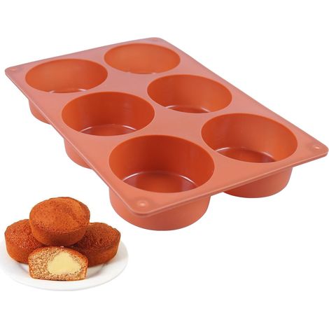 Moule en Silicone Alimentaire Réutilisable, 6 Cavités en Forme de Tasses à Cupcakes/Muffins, pour Cuisson au Four, Congélation, Décoration Pâtisserie, Antiadhésif, 26.8 x 18.1 x 3.5 cm,Parent,C378 (1/5)