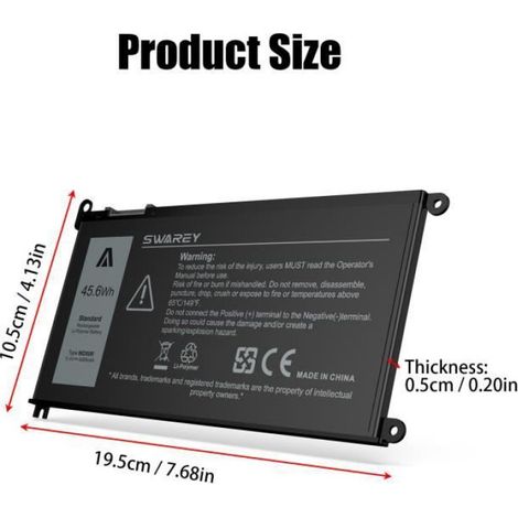 4000mAh Batterie pour Dell 3CRH3/CYMGM/FC92N/FW8KR/T2JX4/ WDX0R/Y3F7Y Batterie d'alimentation Informatique (1/4)