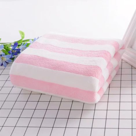 Toalla de ducha extragrande, ultrasuave y absorbente, con rayas rosas, ideal para familias, hoteles, gimnasios y viajes. (1/5)
