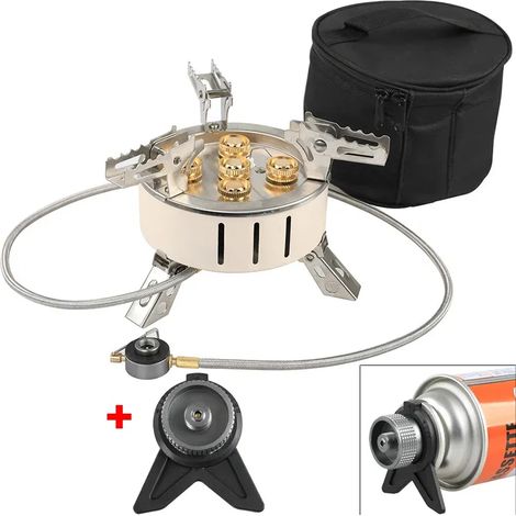 Réchaud à gaz pliable de camping 11 000 W, brûleur portable à 5 brûleurs, réchaud à gaz haute puissance idéal pour les voyages et les pique-niques, réchaud de cuisine portable (1/5)