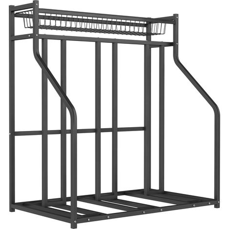 Optimiser l'Espace Garage Support Vélo au Sol 3 Emplacements Rangement en Acier avec Panier et 4 Crochets Réglables (1/5)