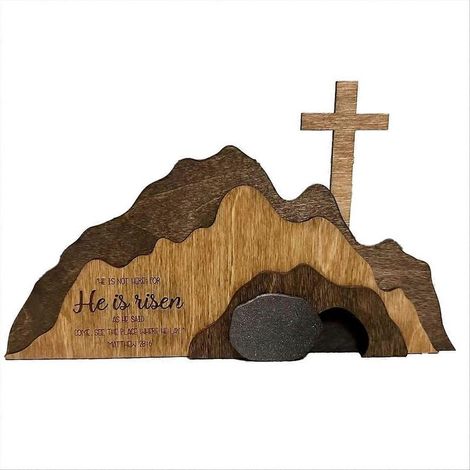 Tombeau vide, décoration de Pâques, scène de la Résurrection et croix en bois (1/5)