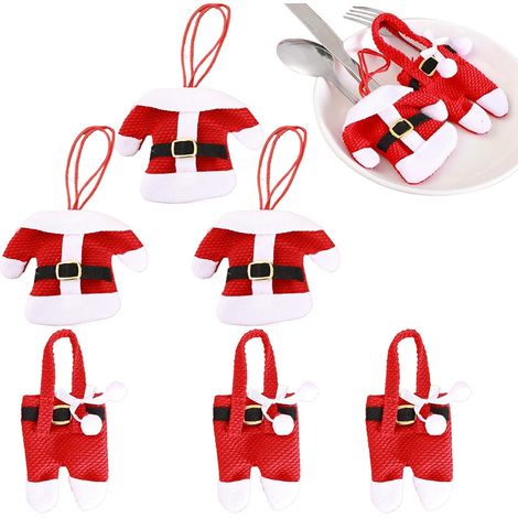 Poches à couverts de Noël Ornements De Décoration De Noël  Organisateurs pour couverts Pour Fêtes De Noël Arbre À Fourchettes Table Dîner Cuillère Couteaux (1/5)