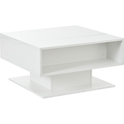 Mesa de centro elevable 80x75x40 cm con almacenaje oculto, LED y acabado brillante, blanca HOMVRA (1/5)