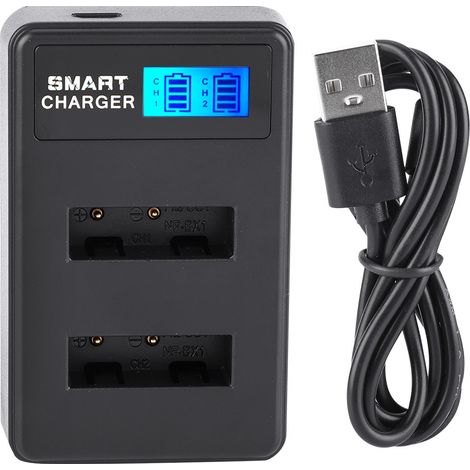 Tragbares Dual-USB-Ladegerät für NP-BX1-Akku – LCD-Bildschirm, ideal für Reisen und Outdoor-Aktivitäten – Schwarz (1/5)