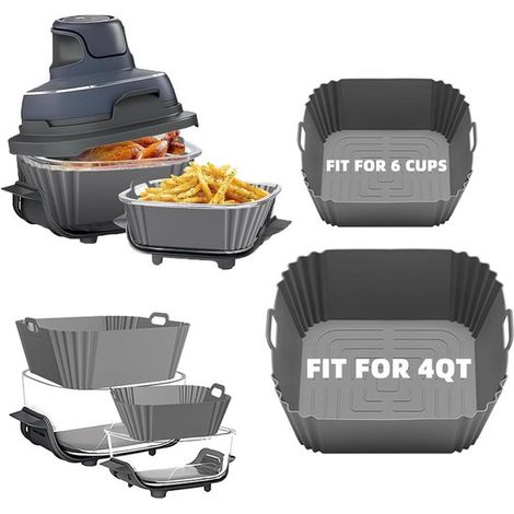 Confezione da 2 rivestimenti in silicone per friggitrice ad aria, adatti ai modelli Ninja Crispi FN101GY/FN101SG/FN101ST e ai modelli 4 in 1 in vetro da 4 QT e 6 tazze.