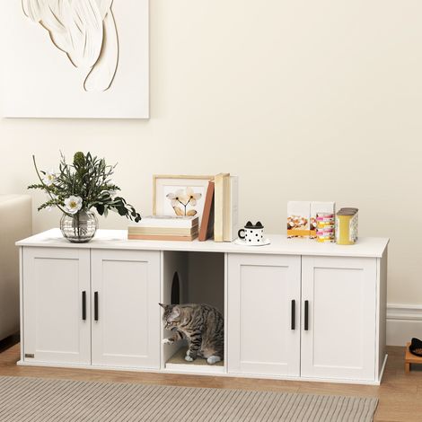 Armario para arenero de gatos, casita para gatos con puerta y separador, para gatos grandes, 145 x 49 x 51 cm, blanco