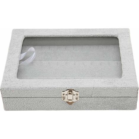 Boîte à médailles vitrée avec couvercle transparent anti-poussière pour collection et bijoux - Gris, format compact (1/5)
