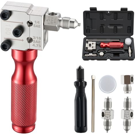 VEVOR Kit di Strumenti per Svasatura, Kit di Utensile per Svasatura Singola e Doppia a 45° dei Tubi in Rame da 4,75 mm e 6,35 mm, con 2 Stampi di Formatura, per Riparazione di Tubi Freni Autoveicoli