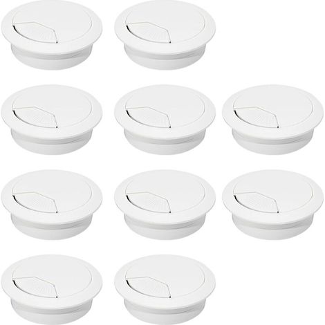 Passe-câbles de bureau, cache-câbles en plastique ABS, organiseurs de câbles réglables et amovibles – Lot de 10, 53 mm, blanc