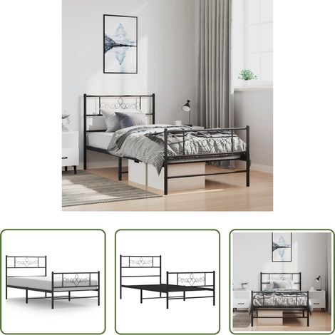 vidaXL Lit avec tête et pied - Cadre de lit métal sans matelas avec pied de lit noir 100x190cm (1/5)