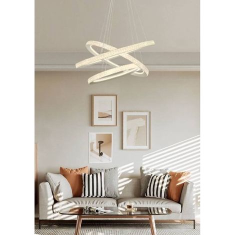 TRADE SHOP - Lampadario Led 132 W Bianca 3 Anelli Con Cristalli Luce 6500k 3000k 4000k Lp-33b - -Bianco Caldo -