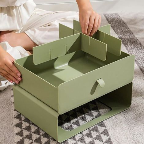 1 Boîte de rangement, tiroir compartimenté, couvercle anti-poussière, plastique, pour lingerie chaussettes bureau (1/5)