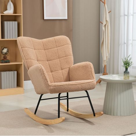 Sillón balancín relax tapizado marrón para dormitorio OKMYHOME (1/4)