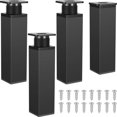 Pieds de support réglables en métal noir de 15 cm pour meubles – Pieds de rechange universels pour tables, chaises, armoires, lits et bureaux (lot de 4) (1/5)