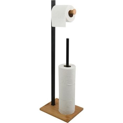 Porte Rouleau Papier Wc sur Pied Acier & Bambou ALVAR Noir mat Spirella (1/3)