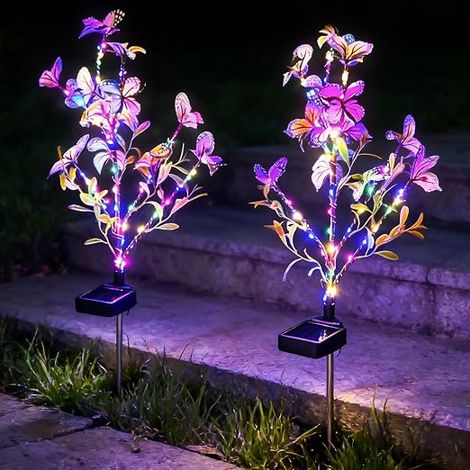 Solar Butterfly Garden Lights, Pack of 2, Colorful LED Waterproof Decorative Lights for Patio, Pathway and Outdoor Garden (1/5)
