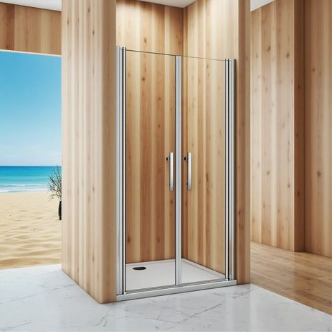 Porte de douche battante verre trempé clair EP.6mm - 105x197cm - Pivotant à 180° - Chromé - Installer en niche (1/5)
