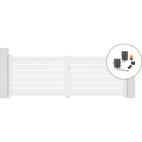 Portail battant 3,5m VOGEL H.120cm alu blanc + motorisation BUNKER B500 (1/4)